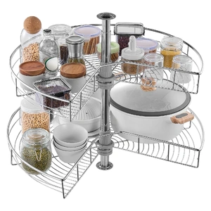 28" Kidney Shaped Chrome Corner Organizer, 360° Rotatble Kitchen Base Cabinet Blind Corner, 2 Tier Height Adjustable Storage Rack, Carbon Steel Lazy S