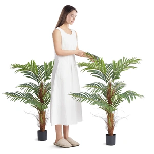 Artificial Palm Tree, 1219mm Tall Faux Plant, Secure PE Material & Anti-Tip Tilt Protection Low-Maintenance Plant, Lifelike Green Fake Tree for Home O