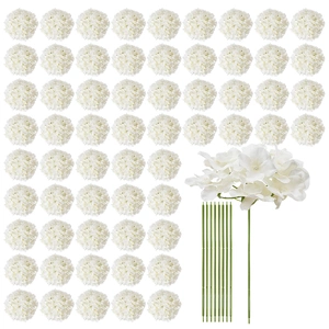 Artificial Flowers, 105 pcs Real Looking White Silk Artificial Hydrangea Bulk, White Faux Bridal Shower with Stems for DIY Wedding Bouquets, Home Cent
