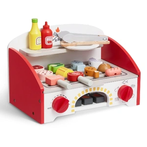 26 PCS Kids BBQ Grill Playset Wooden Cooking Grill Toy Set Pretend Sound