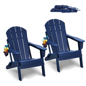 VEVOR Adirondack Chair Plastic, Set of 2 All-Weather Portable Folding Fire Pit Chair, Outdoor Adirondack Patio Chair with Cup Holder, with Relaxing Ar