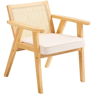 VEVOR Rattan Chair, Mid Century Modern Dining Chair with Armrest, Upholstered Chair with Rattan Back, Retro Rattan Dining Room Kitchen Chair for Livin