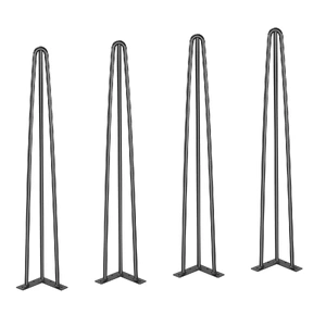 VEVOR Hairpin Table Legs 0.7M, Set of 4 Desk Legs 408.2KG Load Capacity, Hairpin Desk Legs 3 Rods for Desk Chairs Bench Dining End Table, Solid Carbon