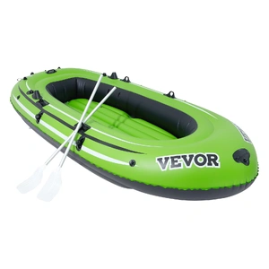 VEVOR Inflatable Boat, 4-Person Inflatable Fishing Boat, Strong PVC Portable Boat Raft Kayak, 1158mm Aluminum Oars, High-Output Pump, Fishing Rod Hold