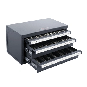 End Mill Dispenser Cabinet, Three-Drawer End Mill Organizer Cabinet for 1/8" to 1", Steel End Mill Dispenser Organizer Cabinet with Labels, 29-Compart