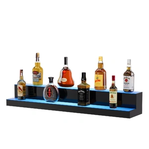 LED Lighted Liquor Bottle Display, 2 Tiers 40 Inch Commercial Illuminated Home Bar Shelf, 2 Steps Whiskey Rack Stand, Acrylic Drink Shelves with RF Re