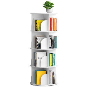 4 Tier Rotating Bookshelf PVC Freestanding Corner Rack Bookcase Multifunctional Spinning 360 Storage Shelving Unit Organizer for Home Office Space-Sav
