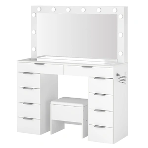 Dressing Table LED Makeup Mirror Stool Set Vanity Desk Cabinet 10 Drawers