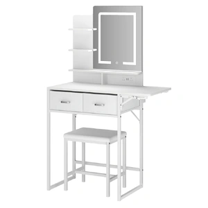 Dressing Table LED Makeup Mirror Stool Set Vanity Desk Fold-up Panel