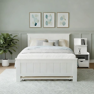 Artiss King Single Bed Frame and Bedside Table White