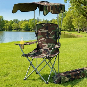 Weisshorn Camping Chair With Canopy Folding Outdoor Portable Seat Lightweight Beach Picnic Fishing Capacity 120KG Army Green