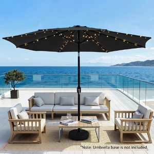 Outdoor Umbrella 2.9m Market Umbrella with String Light Tilt Black