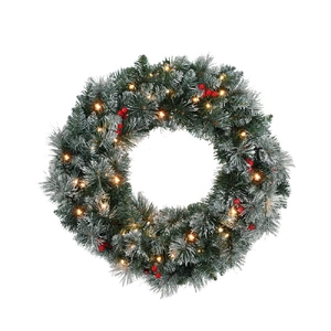 60cm Christmas Wreath LED Lights Snowy Berries Garland Party Decor