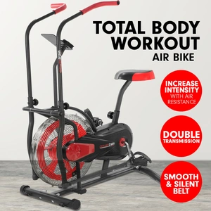 Powertrain Air Resistance Fan Exercise Bike for Cardio - Red