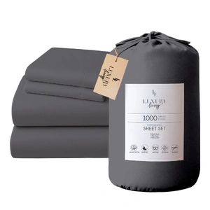4pc 1000 Thread Count Cotton Rich King Bed Sheet Gift Pack CVC Microfibre Blend in Charcoal