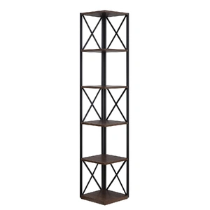 Nora 5-Tier Corner Bookshelf - Walnut/Black