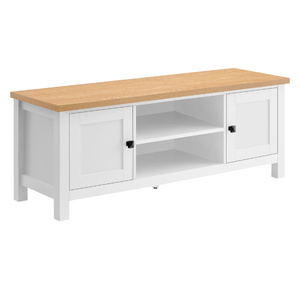 Gio TV Entertainment Stand Cabinet Cupboard in White and Natural Wood Finish