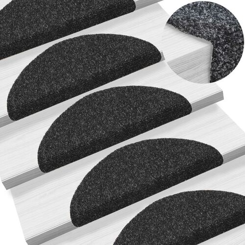 15 pcs Self-adhesive Stair Mats Needle Punch 56x17x3 cm Black