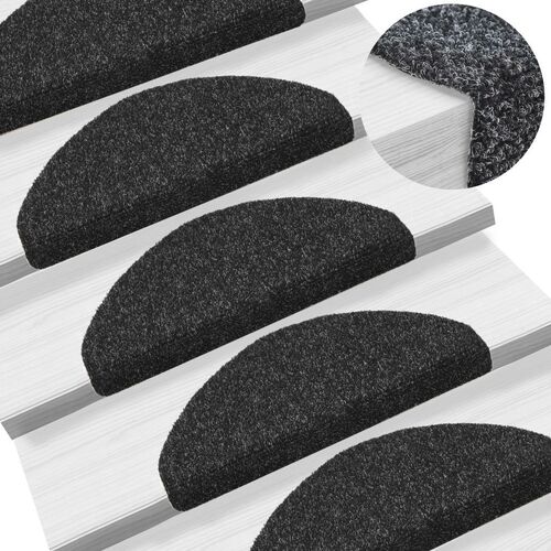 15 pcs Self-adhesive Stair Mats Needle Punch 65x21x4 cm Black