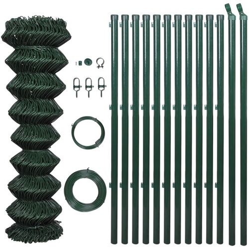 140358 Chain Link Fence with Posts Steel 1,25x25 m Green