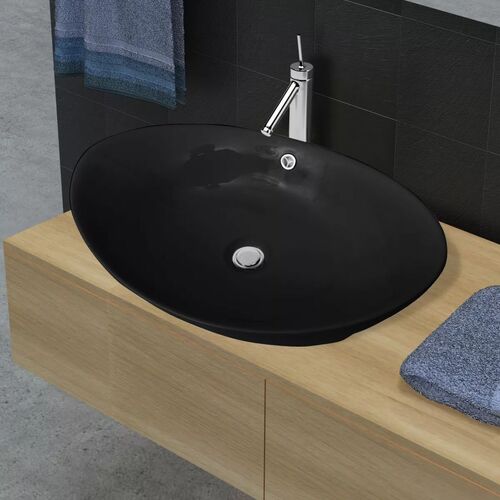 Black Luxury Ceramic Basin Oval with Overflow 59 x 38.5 cm