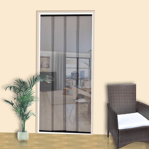 Insect Door Screen 4-Piece Mesh Curtain 220 x 100 cm Black Polyester