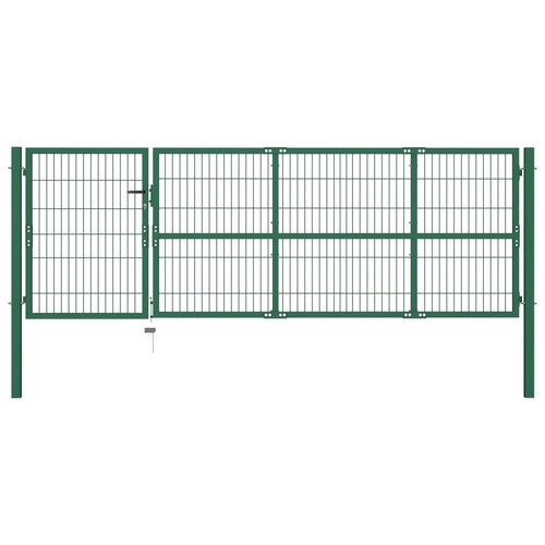 Garden Fence Gate with Posts 350x100 cm Steel Green