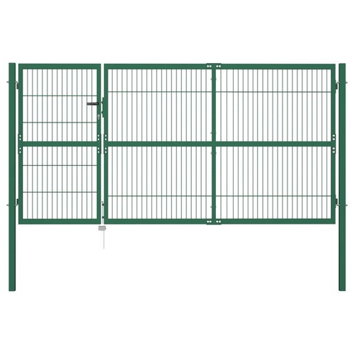 Garden Fence Gate with Posts 350x140 cm Steel Green