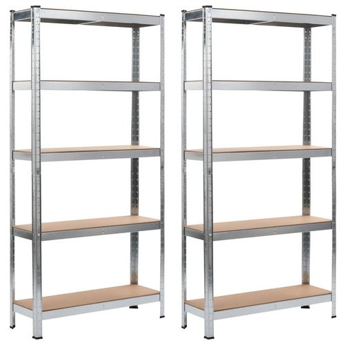 Storage Shelves 2 pcs Silver 90x30x180 cm Steel and MDF