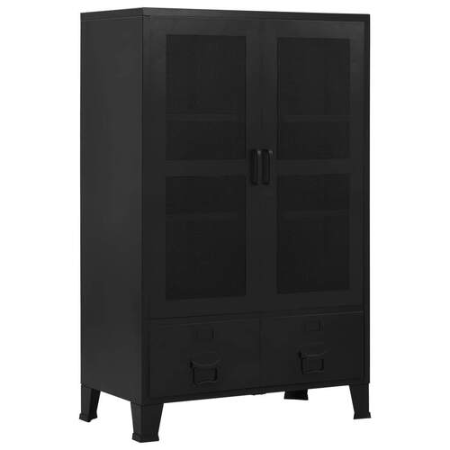 Office Cabinet with Mesh Doors Industrial Black 75x40x120 cm Steel