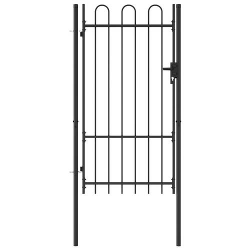 Fence Gate Single Door with Arched Top Steel 1x1.75 m Black