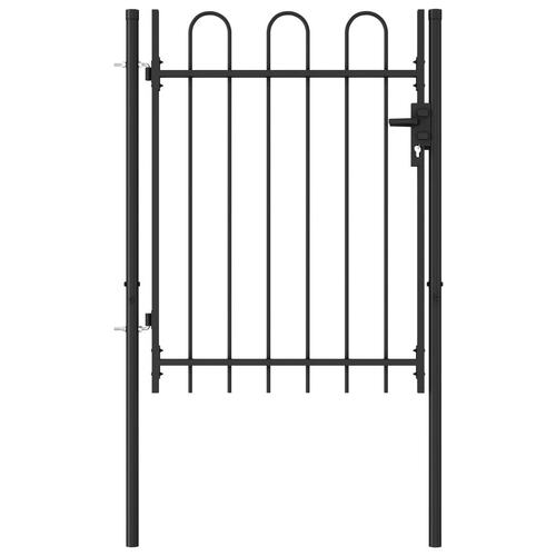 Fence Gate Single Door with Arched Top Steel 1x1.2 m Black