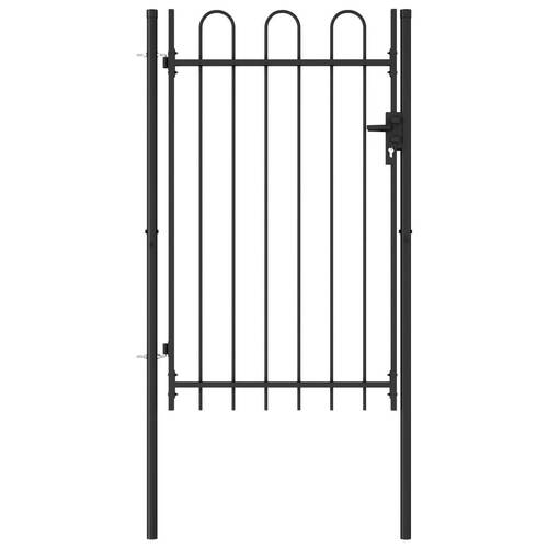Fence Gate Single Door with Arched Top Steel 1x1.5 m Black