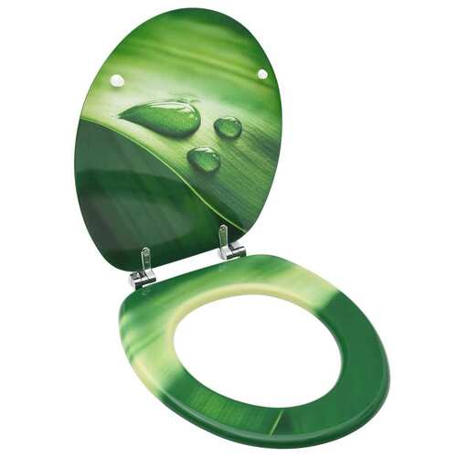 WC Toilet Seat with Lid MDF Green Water Drop Design