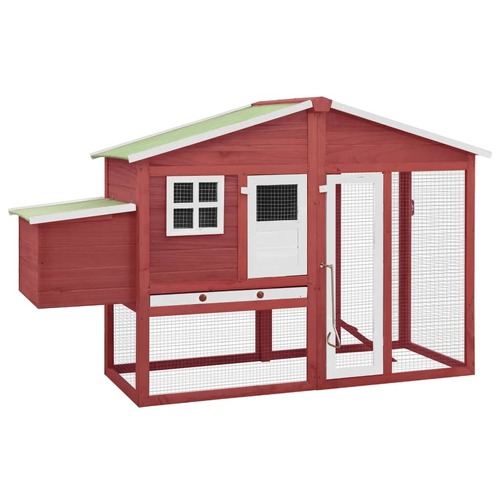 Chicken Coop with Nest Box Red and White Solid Fir Wood