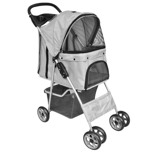 Folding Pet Stroller Dog & Cat Travel Carrier Grey