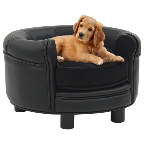 Dog Sofa Black 48x48x32 cm Plush and Faux Leather