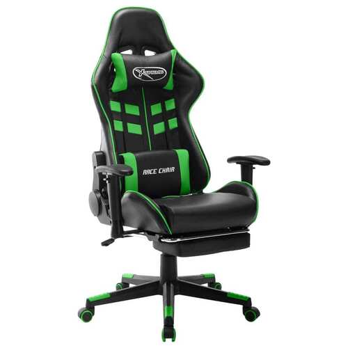 Gaming Chair with Footrest Black and Green Artificial Leather