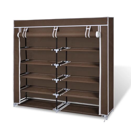 Fabric Shoe Cabinet with Cover 115 x 28 x 110 cm Brown