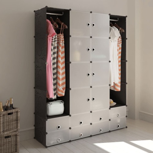 Modular Cabinet 18 Compartments Black and White 37x146x180.5 cm