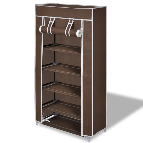 Shoe Cabinet with Cover 58 x 28 x 106 cm Brown Fabric