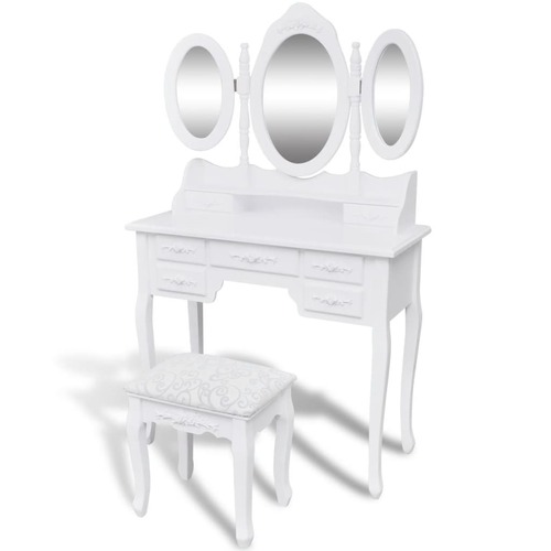 Dressing Table with Stool and 3 Mirrors White
