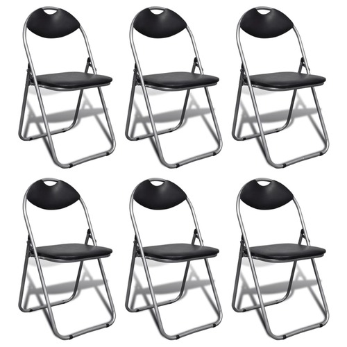 Folding Dining Chairs 6 pcs Black Faux Leather and Steel