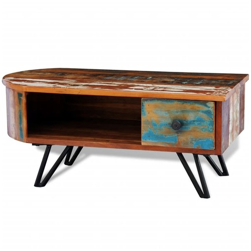 Coffee Table with Iron Pin Legs Solid Reclaimed Wood