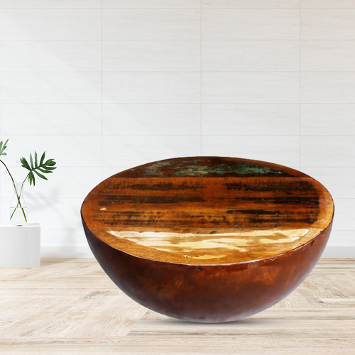 Coffee Table Bowl-shaped with Steel Base Solid Reclaimed Wood