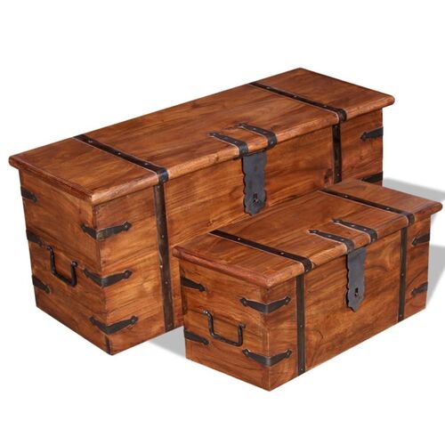 2 Piece Storage Chest Set Solid Wood