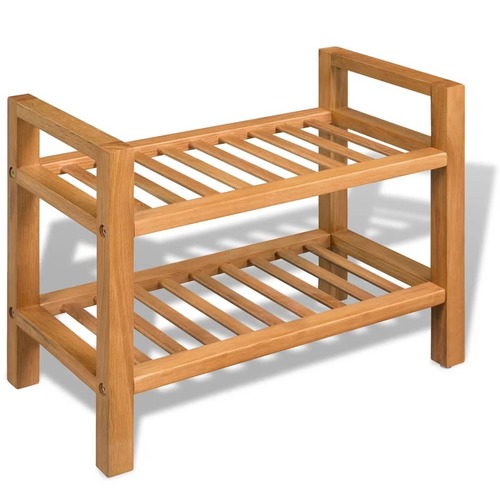 Shoe Rack with 2 Shelves 49,5x27x40 cm Solid Oak Wood