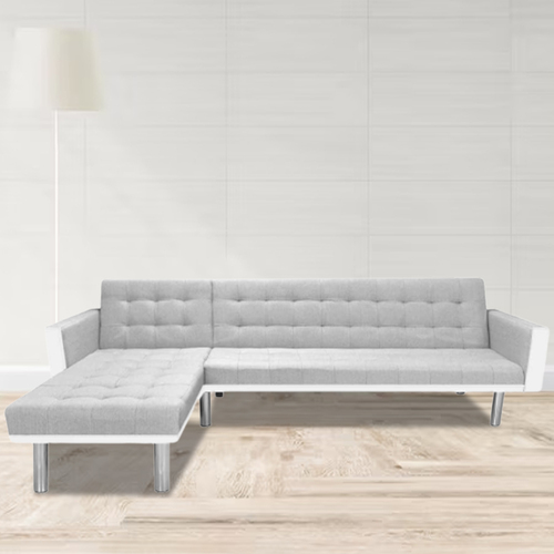 Corner Sofa Bed Fabric  218x155x69 cm White and Grey