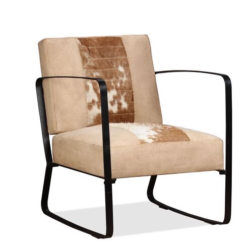 Lounge Chair Cream Genuine Goatskin and Canvas