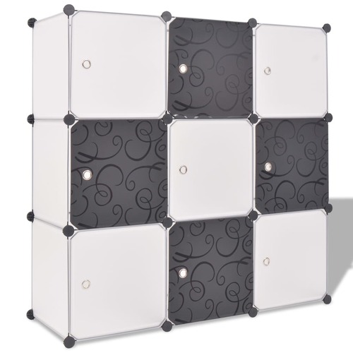 Storage Cube Organiser with 9 Compartments Black and White